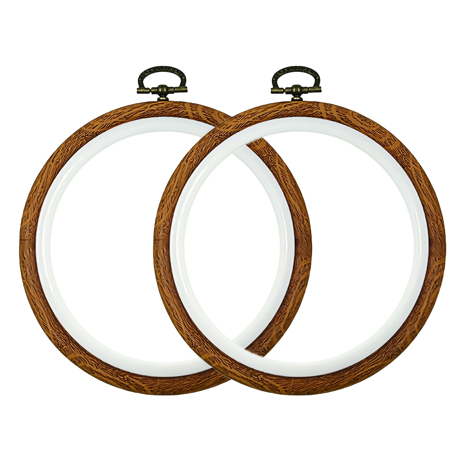 TEMU 2pcs 8.4'' 21.5cm Or 5.3'' 13.5cm Embroidery, Stitch, Punch Needle No Slip Hoops, Imitated Wood Display Circle Frame For Art Craft Sewing And