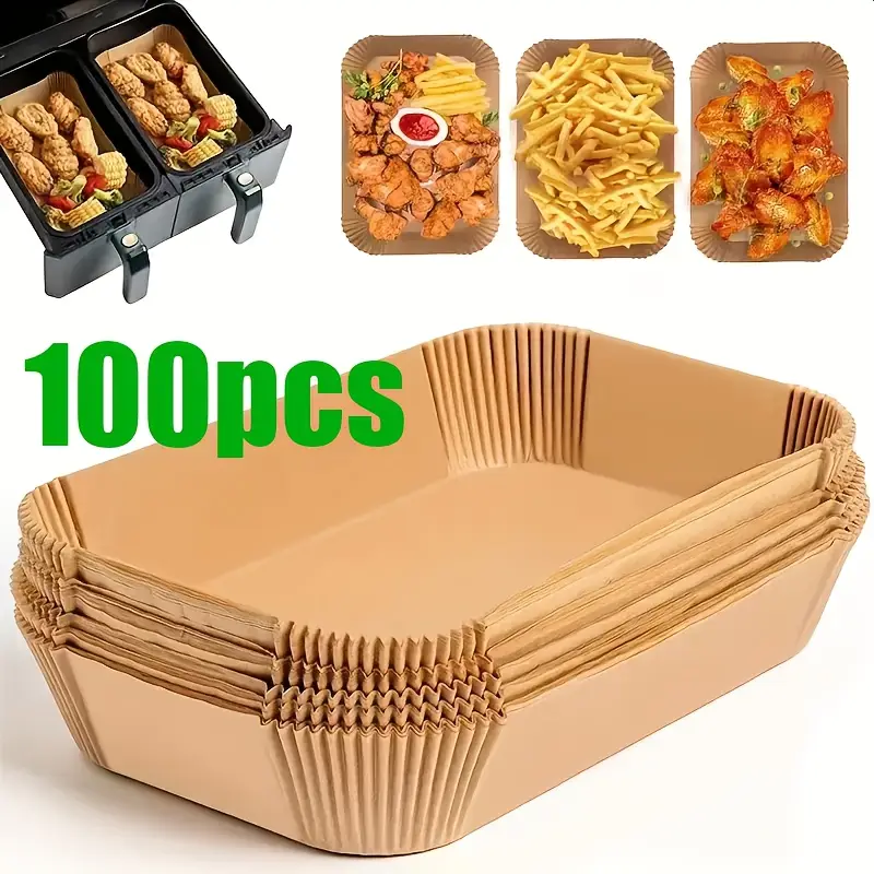100pcs rectangle air fryer liner disposable paper pad that does not need to be cleaned baking pads without bleach multi purpose food baking paper pad suitable for ovens microwave ovens frying pan kitchen accessories kitchen baking tools Product details 0