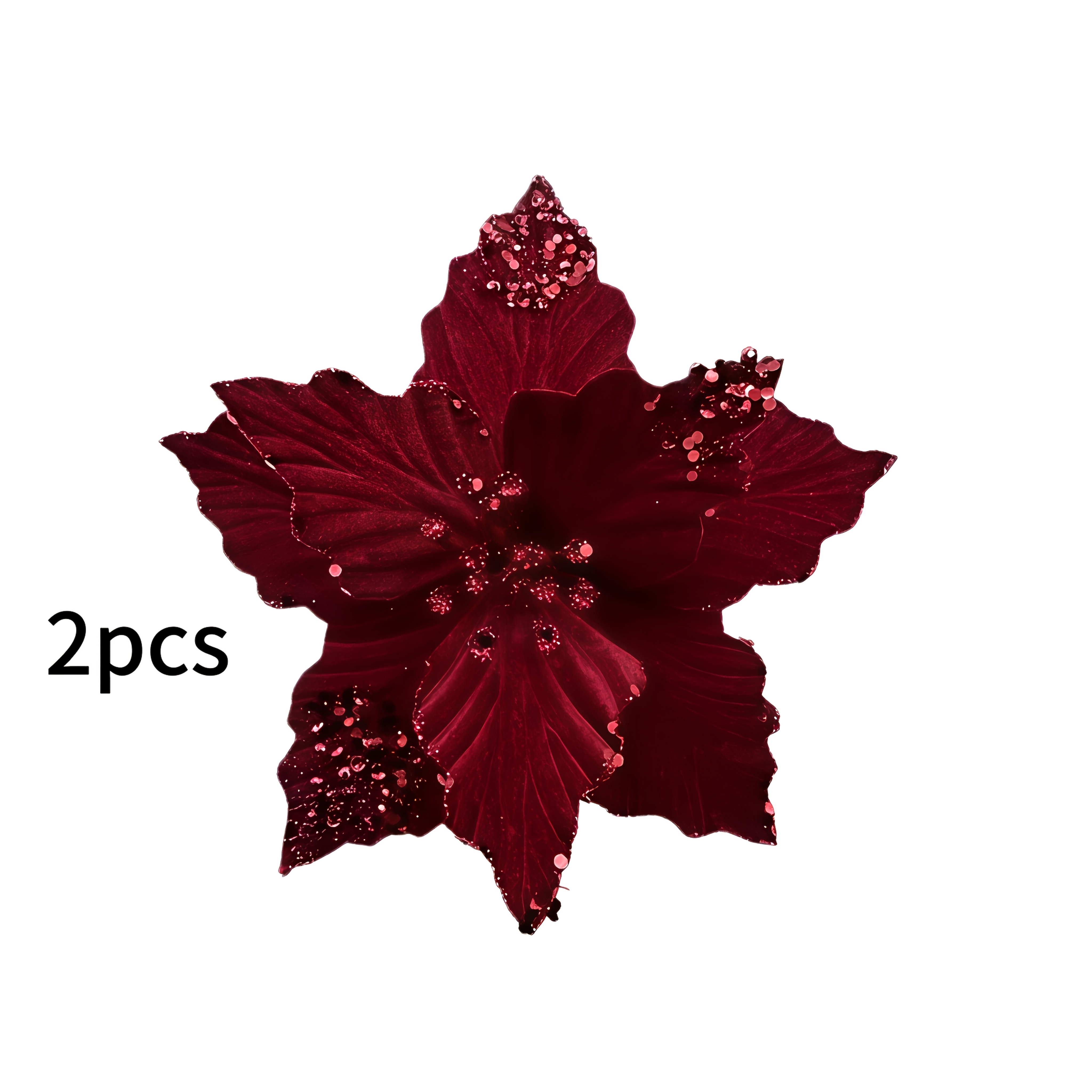 TEMU 2 piezas de de flor de flor de pascua artificial con color borgoña, con , adecuados para arreglos en , coronas de bricolaje, de mesa de boda,