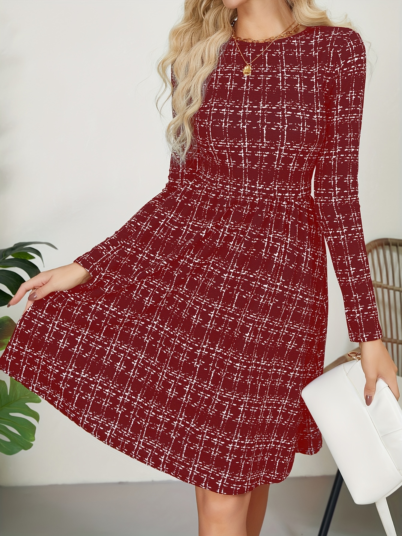 black and gold flare dress Bow Detailed Plain and Plaid Flare Dress – xoxobyRiley main image 1