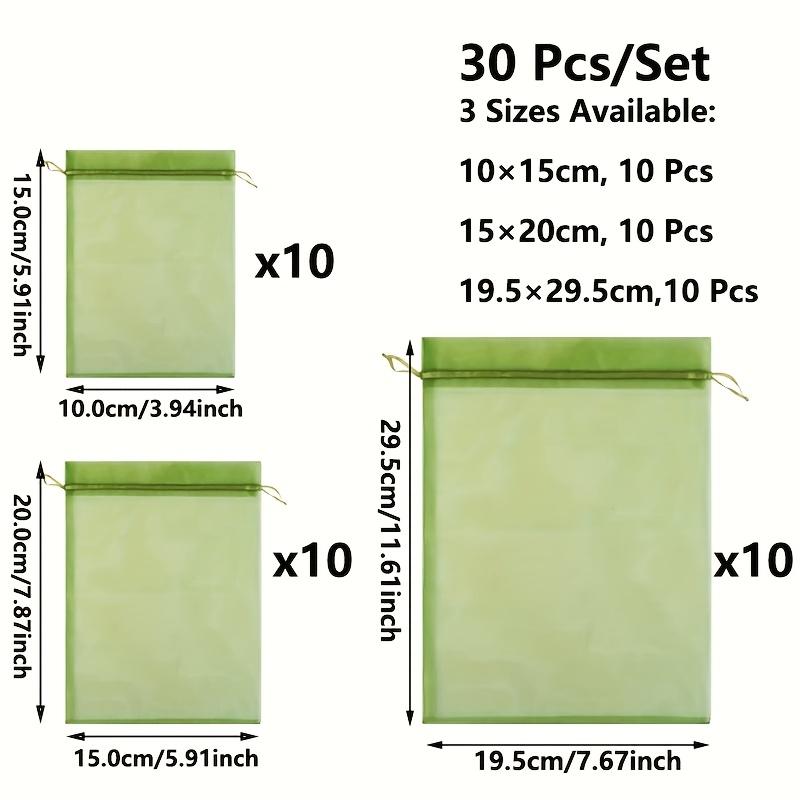 TEMU 30pcs Reusable Drawstring Mesh Bags, 10pcs For Each Of 3 Sizes, Garden Pest Barrier Cover For Fruits & Vegetables, Grape, , , Holiday Gift