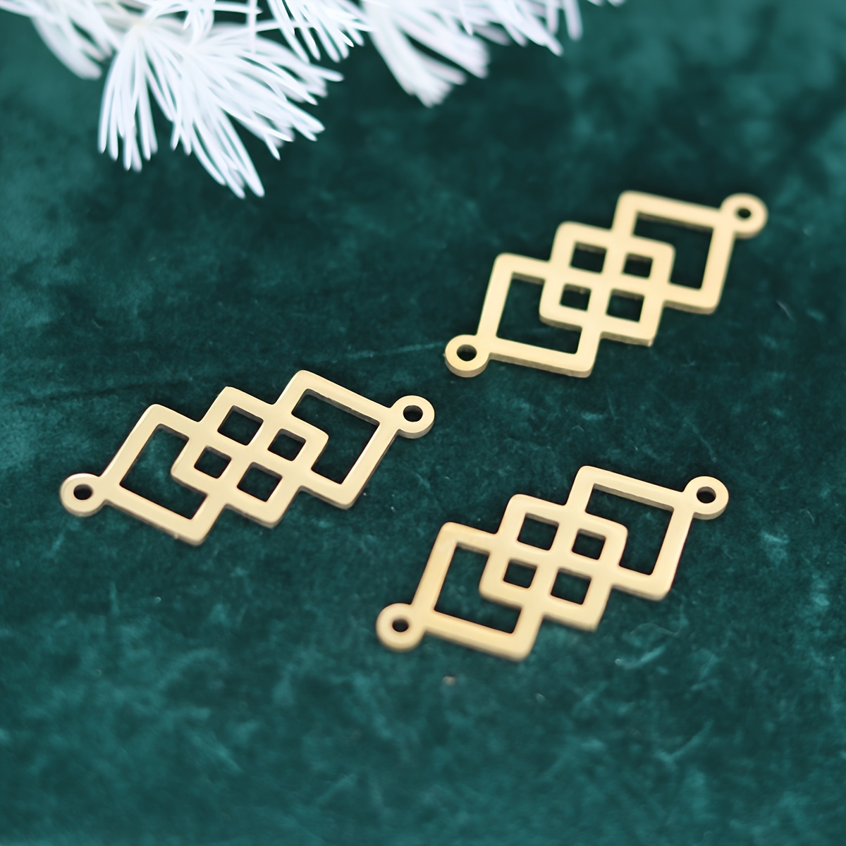 TEMU 3pcs Geometric Pattern Triple Square Connector Stainless Steel Pendant Charms For Jewelry Making Necklace Earrings Diy Supplies
