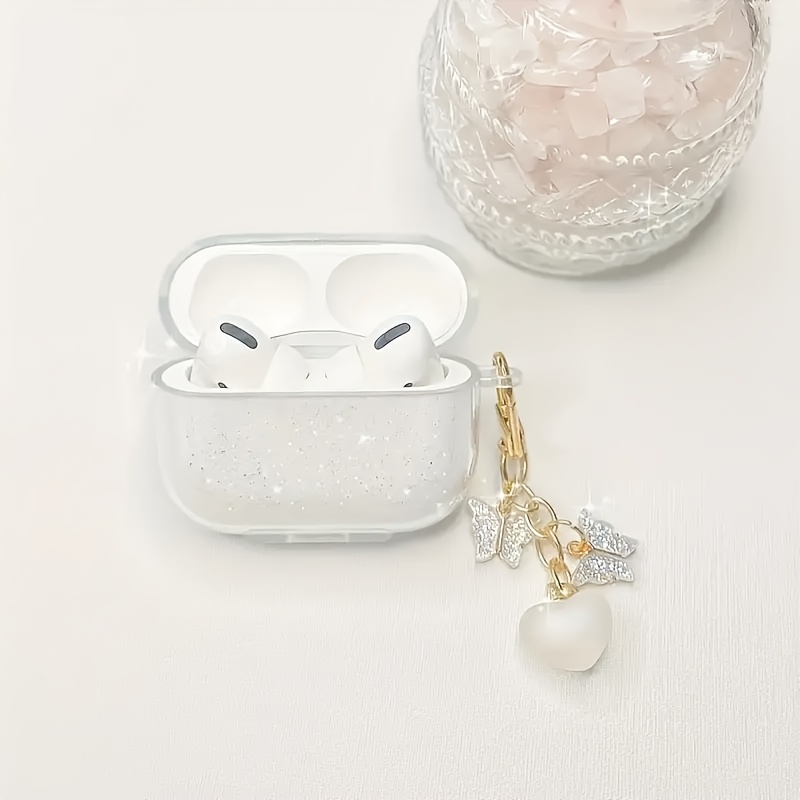 For Airpods 4 Transparent Tpu Protective Case, Anti-fall Wireless Headphone Protection Cover With Charm Keychain Narrow Storage Bag
