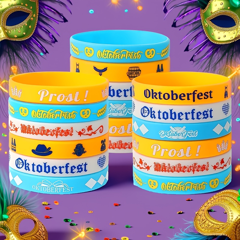TEMU Gift For Her/him 12pcs/18pcs Oktoberfest Wristbands Suitable For Munich Beer Festival, Rubber Bracelets With Prost Print & Wheat, Oktoberfest