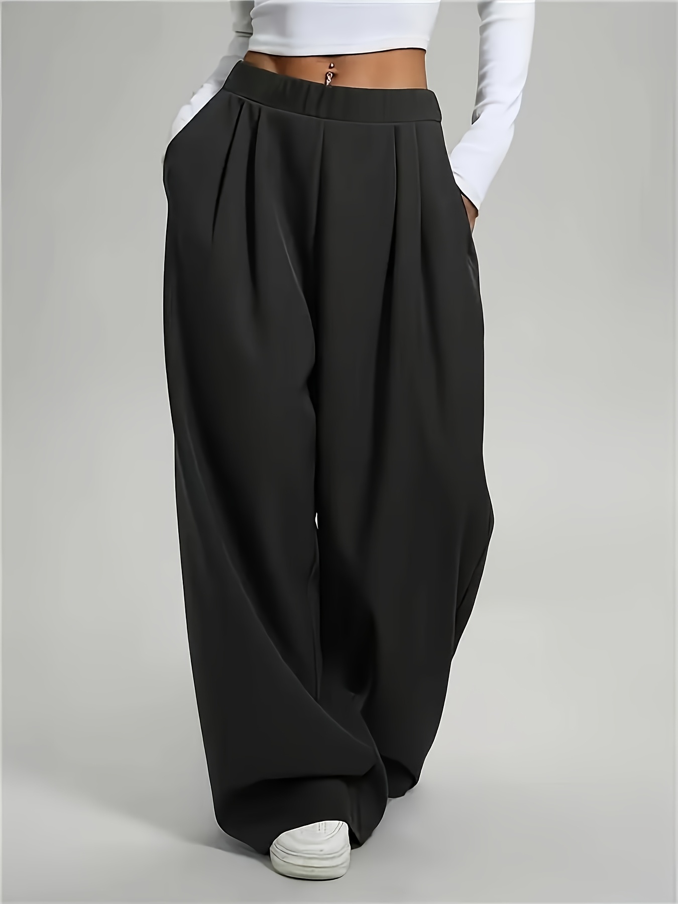 Vansha Palazzobroek voor dames, zomer, hoge taille, katoenlinnen, wijde pijpen, lange loungebroek, met zakken, legergroen, XL