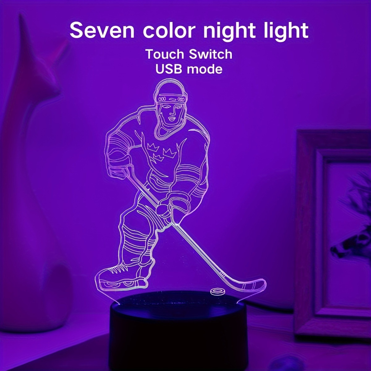 

Modern Ice Hockey Player Led Table Lamp, 7-color Touch Control Night Light With Usb Power, Sport Theme Acrylic Desk Lamp For Bedroom, Living Room Decor, Multimode Uplight, No Battery Required