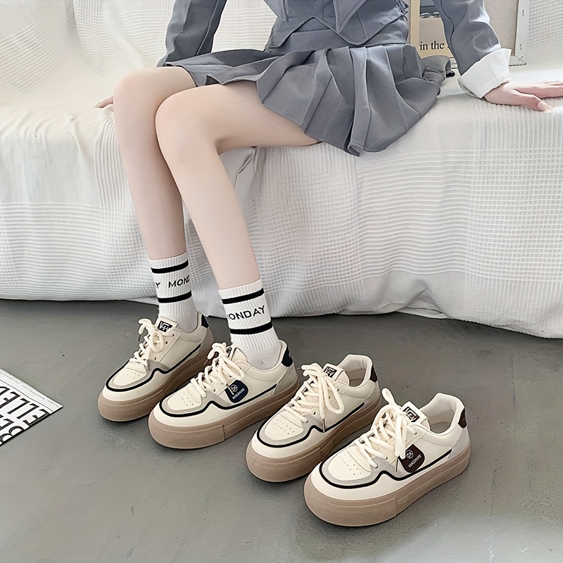 womens casual low top lace sneakers lightweight season thick  display picture 2