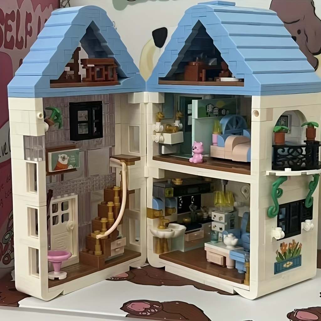 Image of Building Block Set, Durable Abs Material, Creative Diy Cottage Model, Desktop Decorative Ornament, High-end Gift For Valentine's Day, Halloween, Christmas, New Year, And Birthdays