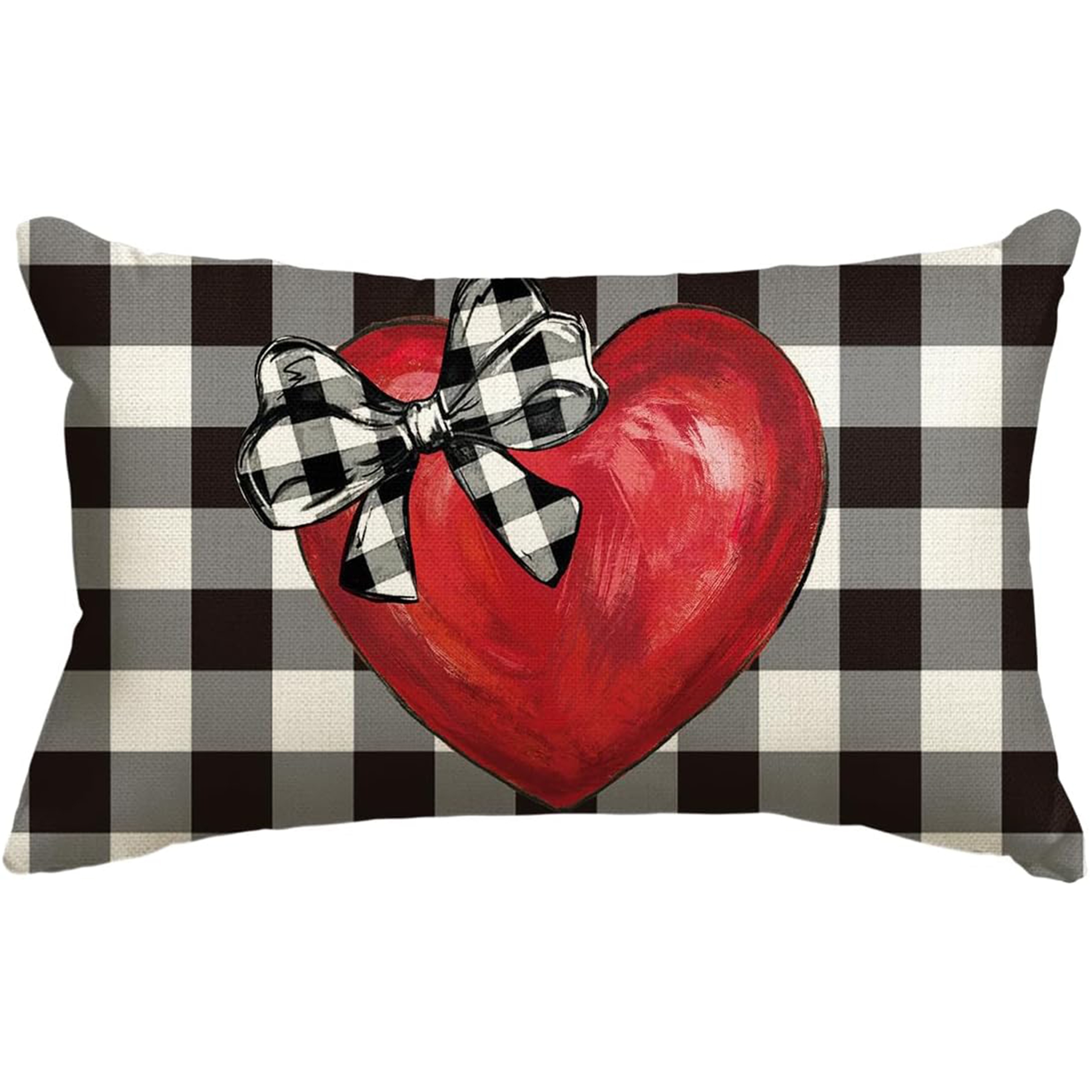 

1pc, Linen Valentine's Day Heart Throw Pillow Cover, 12 X 20 Inch Decoration For Sofa Couch (single Side, No Pillow )