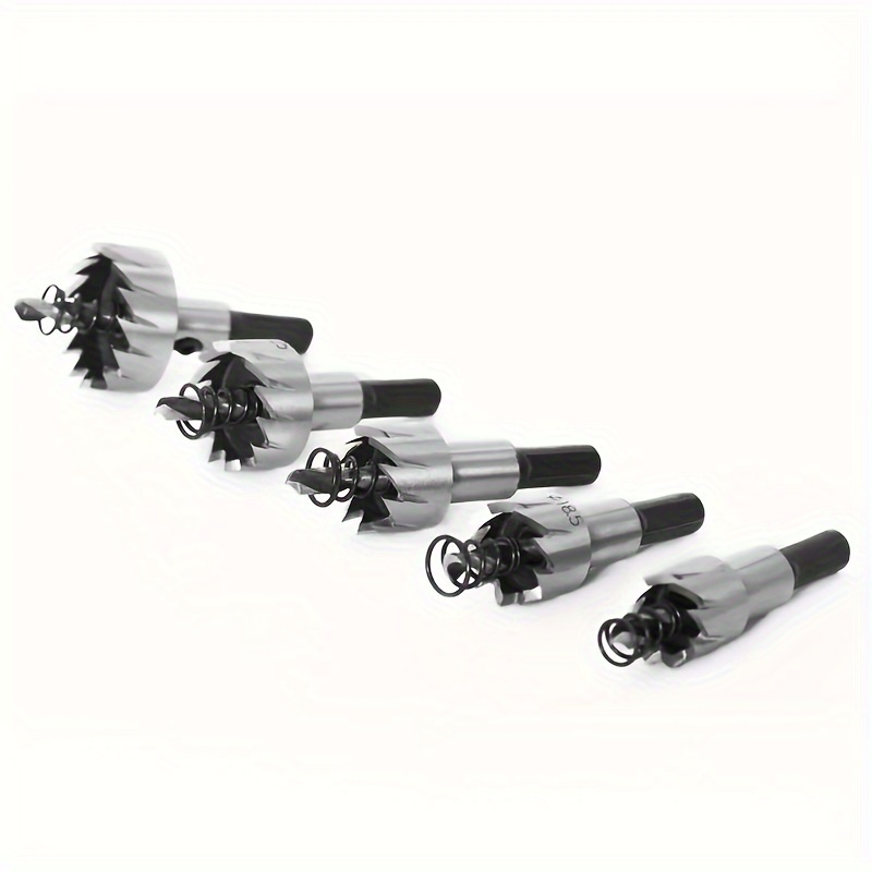 5pcs HSS Drill Bit Set with Tips | 16/18.5/20/25/30mm for Metal Wood, Bright End, Slow Spiral Flute, Triangle Shank, BUFF STACK FULL