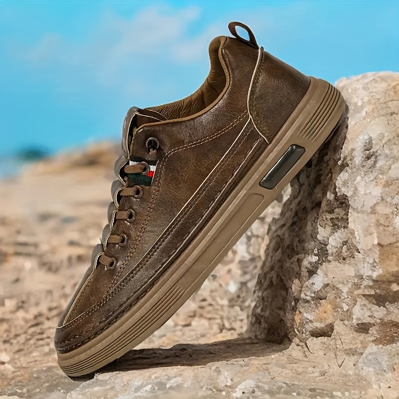 *'S Casual High-Top Sneakers Brown Round Toe, Lace-Up, PVC Sole  Shoes for Hiking Outdoor Activities, Casual Footwear