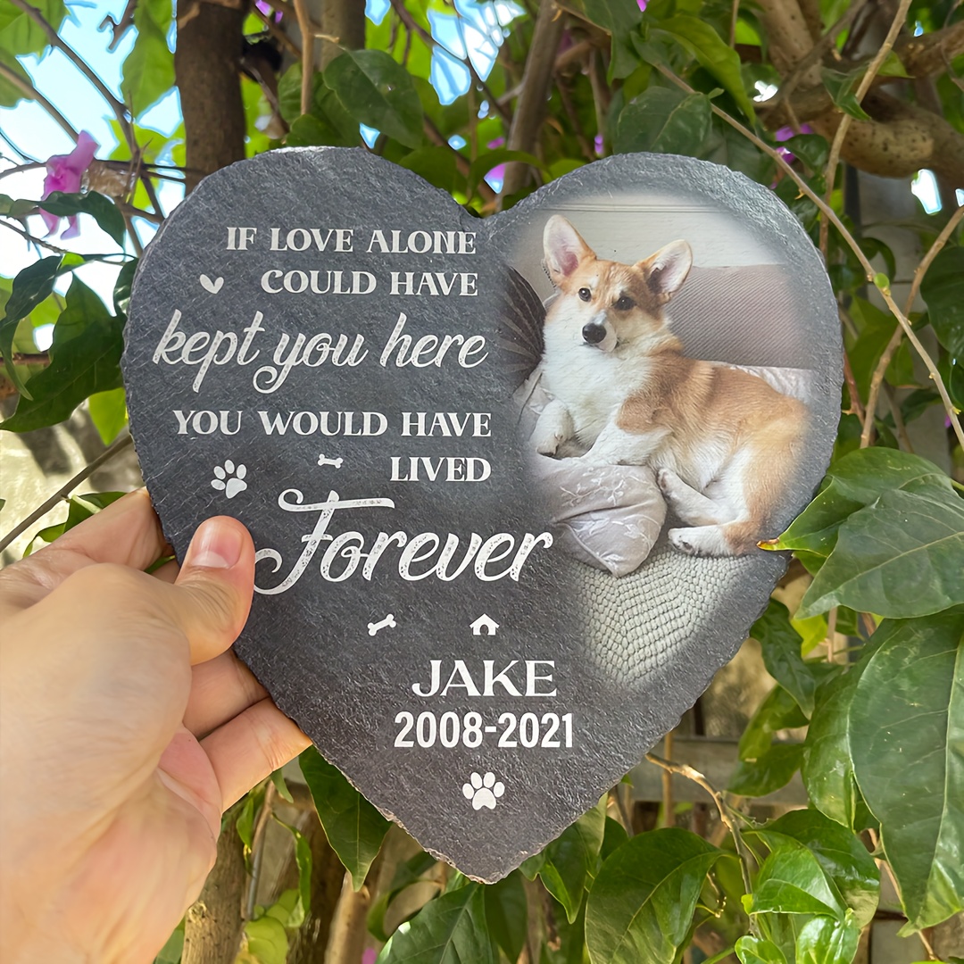 TEMU 1pc Personalized Custom Pet Heart Memorial Stone With Stand, Custom Photo Name Date Information, Your Pet, Expressing Deep Miss, Cemetery