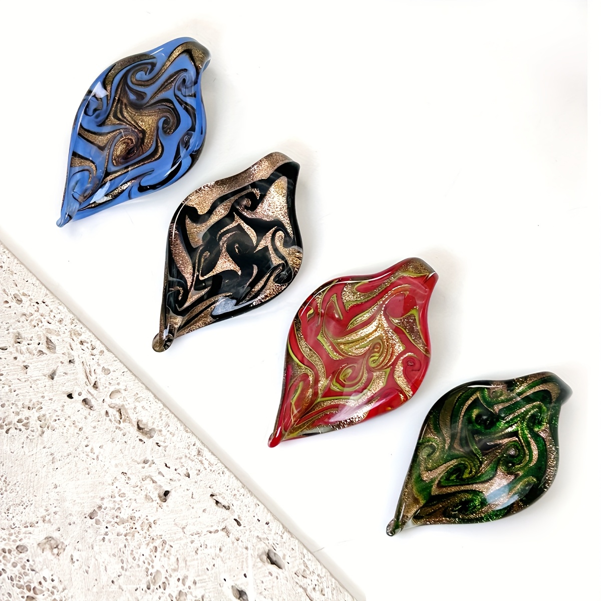 Murano-Inspired Blown Abstract Glass Lamp Art Pendant Necklace