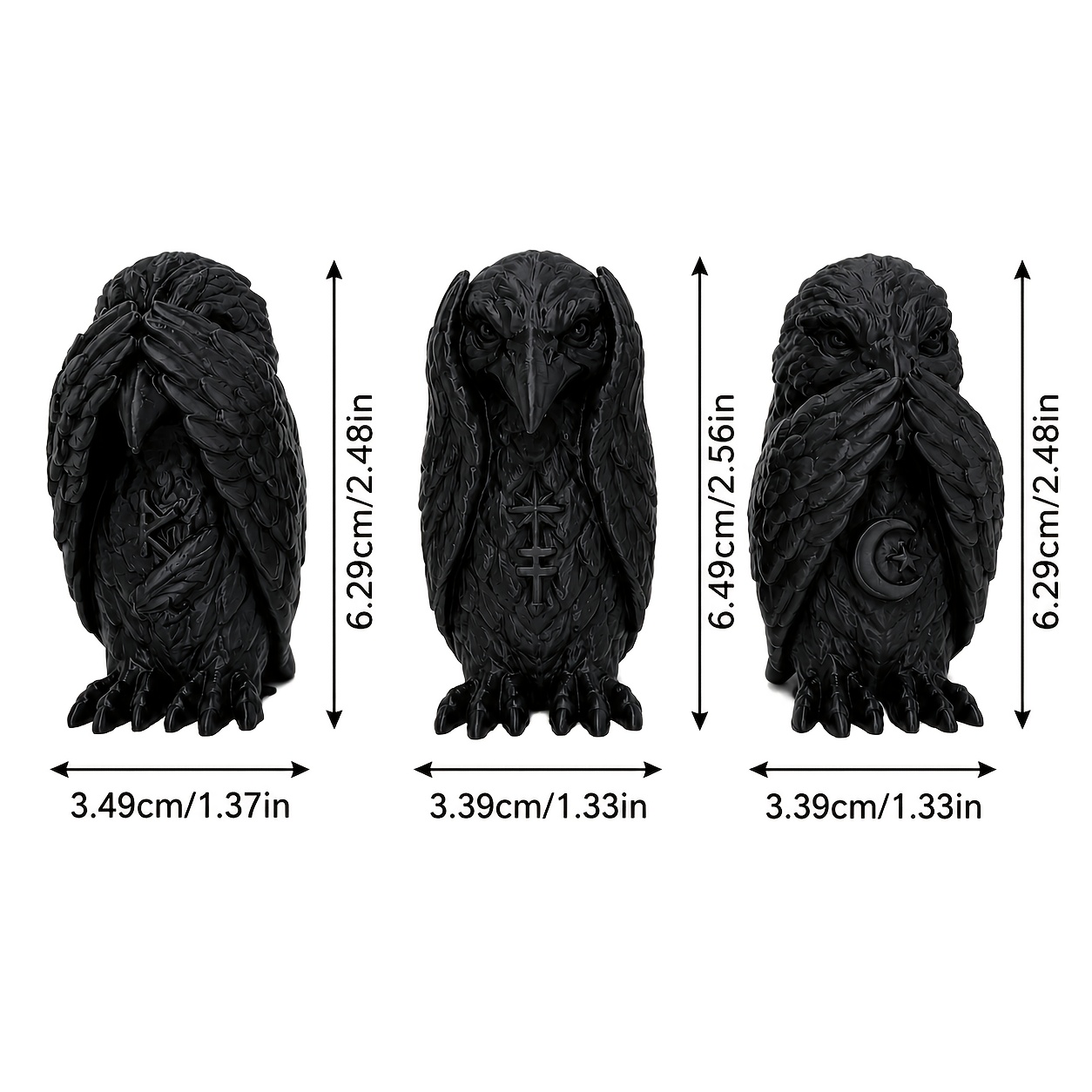 TEMU Matte Black Three-no-crows Set Sculpture Plastic Material Art Ornament, Desktop Sculpture Decoration, Home Office Bookshelf Bedroom Living Room