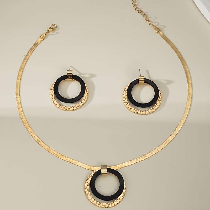 TEMU Collar con cadena de hueso de serpiente con colgante de de anillo y aretes de aro circular , joyería para fiestas , regalo para novia o mejor