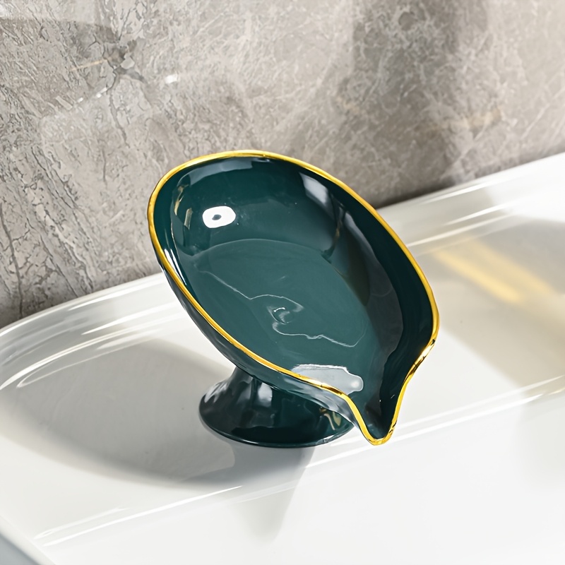 Golden-Edged Transparent Soap Dish with Slanted Drainage