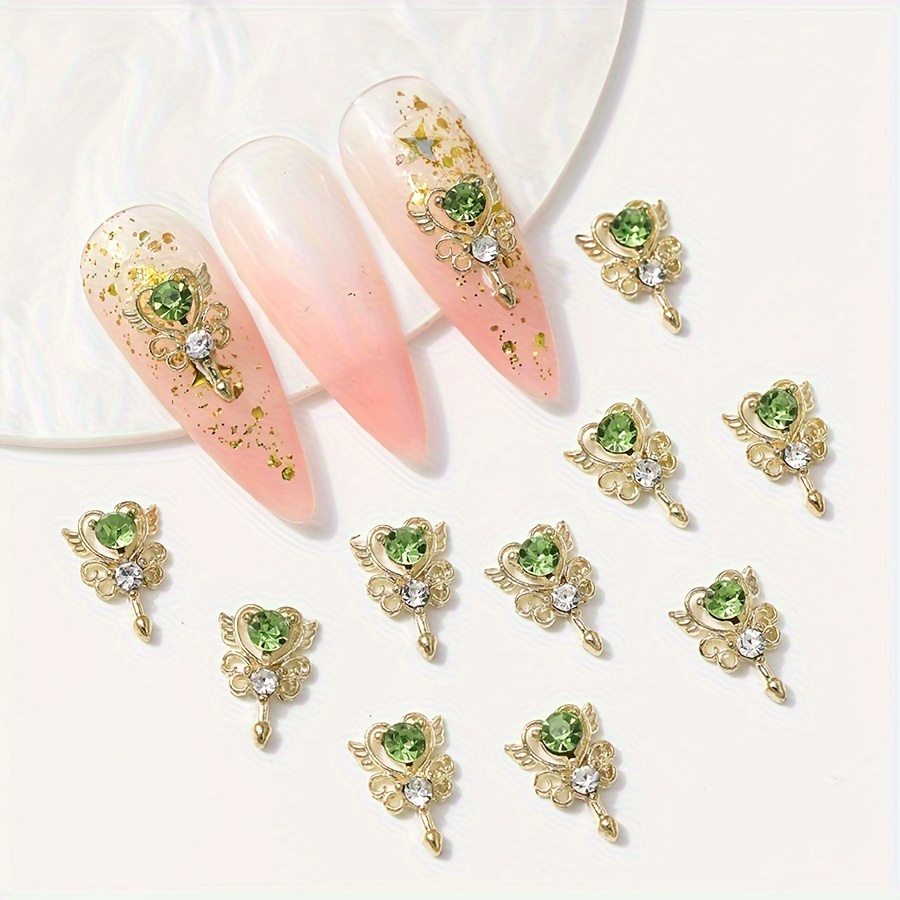 

10 Pcs Green Charm Wand Nail Accessories: Sweet And Unique Art Decoration For Nails - Suitable For Nail Salons