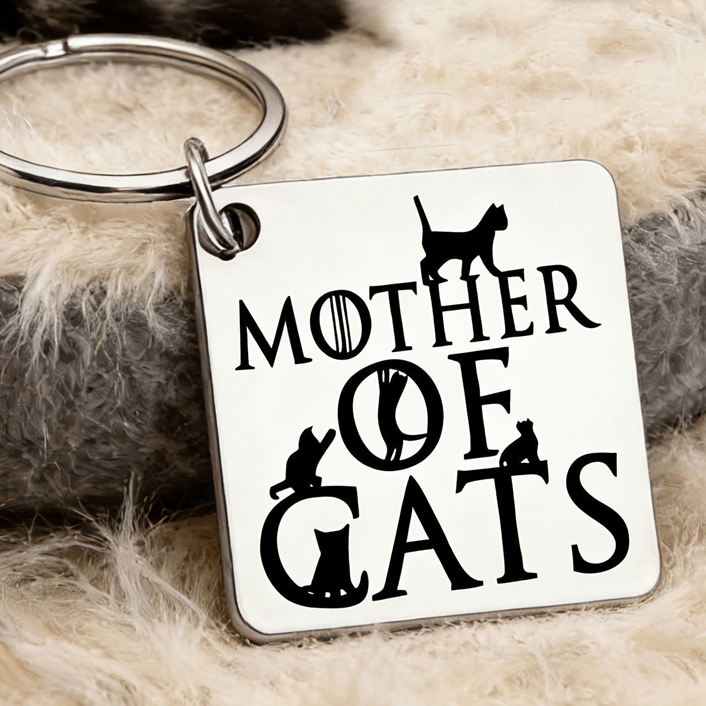TEMU Stainless Steel Keychain For Cat Lovers, With "mother Of Cats" Cat Mother And Multiple Cat - A Cute Gift For Men And Women, Square Pendant And