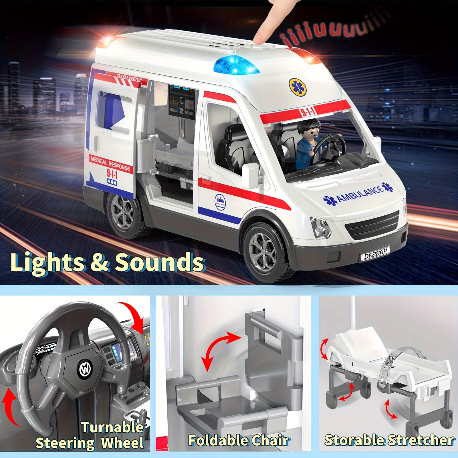 Ambulance Cars Toy For Kids 3 4 5 6 7 8 Years Old Friction Powered Truck With Light And Sound Emergency Vehicle Toy For Boys Girls Gifts For Age 3-12 Boys Girls Educational Toys For Children