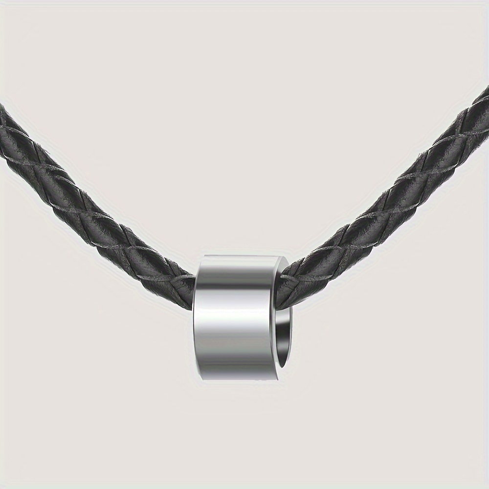 Image of Men's Leather Cord Magnetic Necklace, Custom Family Names, 304 304 Stainless Steel Round Additions, Valentine's Day, Father's Day, Mother's Day Gift
