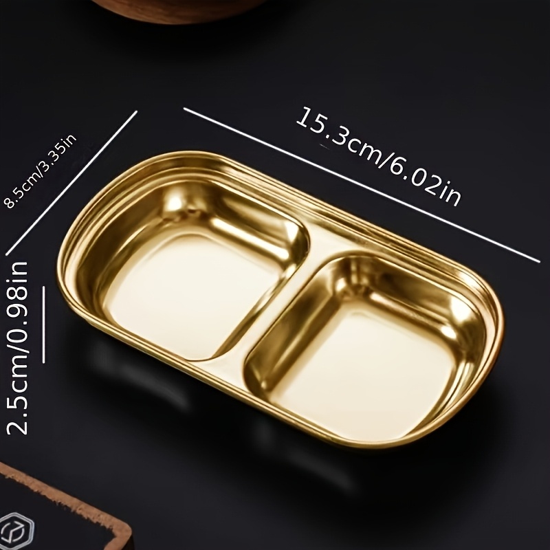 TEMU 1pc, Golden Multi-compartment Stainless Steel Sauce Dish, Serving Plate, Salt, Vinegar, Sugar Seasoning Dipping Bowl