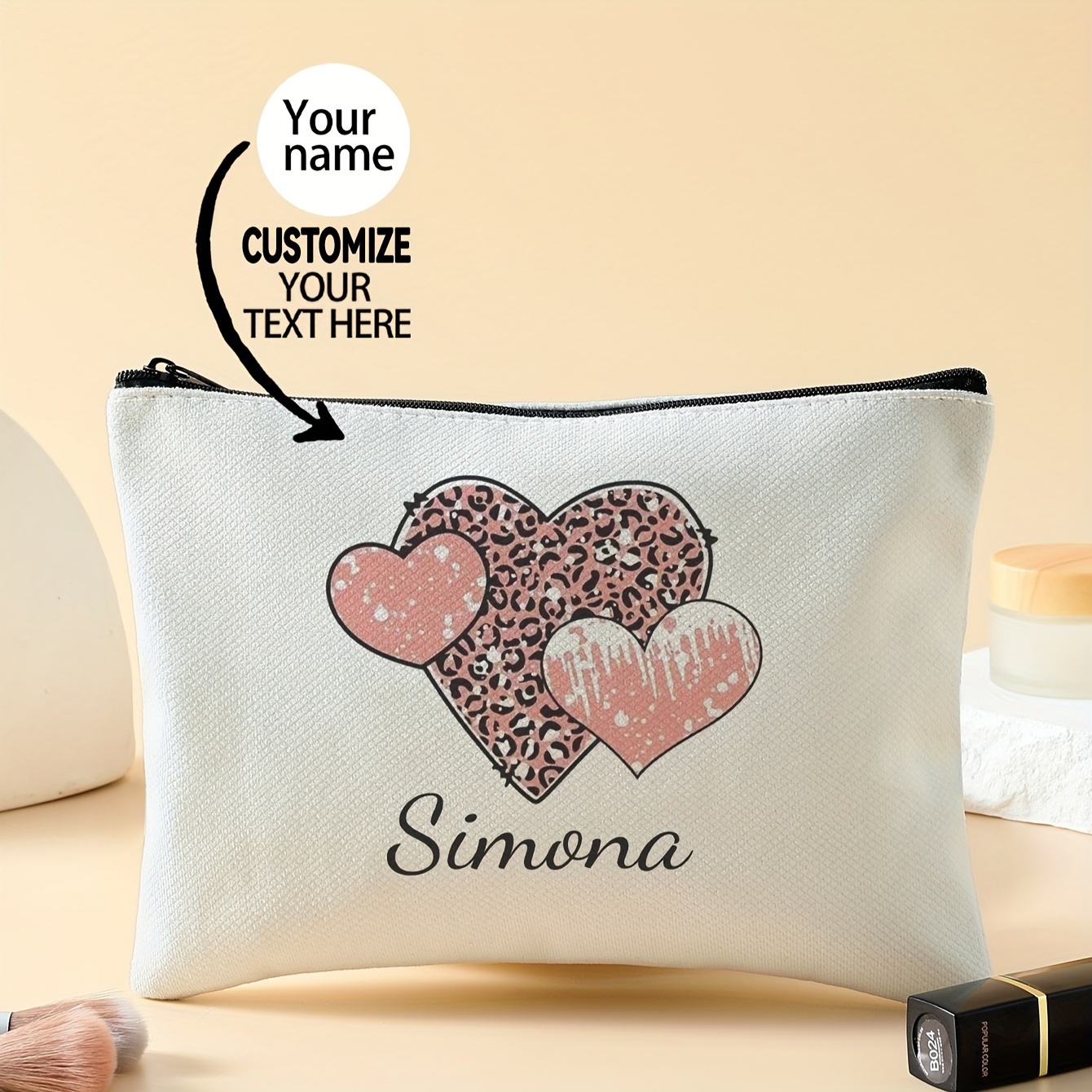 

Customizable Makeup Bag For Women - Stylish & Personalized With Zipper Closure, Ideal Gift , Travel & Organizing