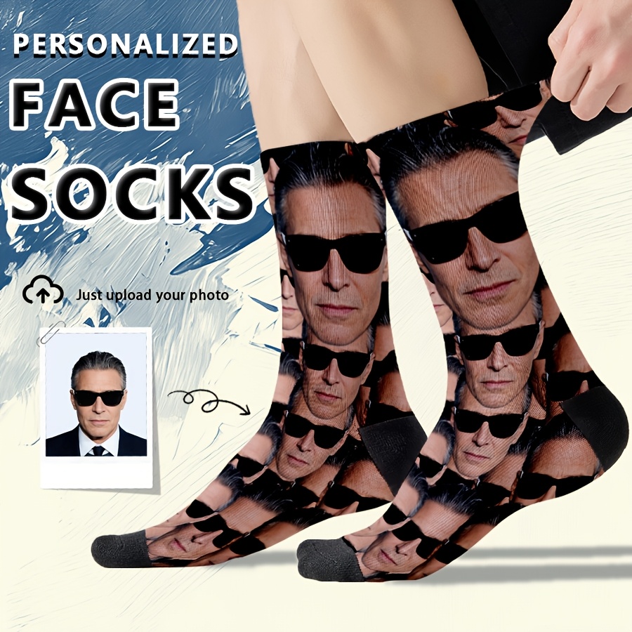 TEMU 1 Pair Custom Mid-calf Socks, Customizable Face Pattern, Customizable Photo, Customizable Print, Customizable Crew Socks, Personalized Fun Face