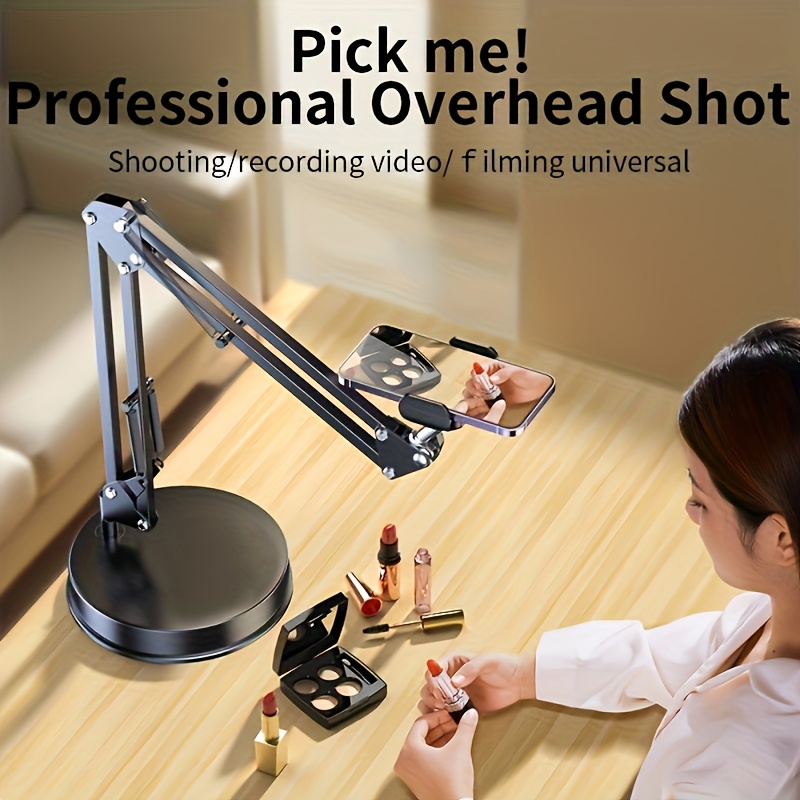 Adjustable Height & Angle Desktop Phone Holder - Sturdy Iron Tripod Base, 360° Rotating Arm for Live Streaming, Video Recording, and Photography, Black, Camera Mounts