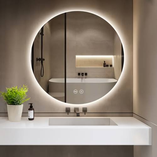 item picture A Large Circular Backlit Bathroom Mirror with a Diameter of 49.99 Centimeters, Suitable for Hotel And Home Use, Including Bathrooms. It with a Touch Button with Defogging Function And Button, Safe Packaging, And a European Plug