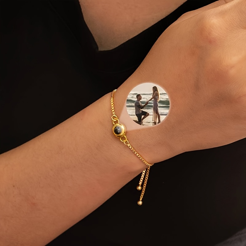 Customized 18K Gold-Plated Photo Projection Bracelet for Couples