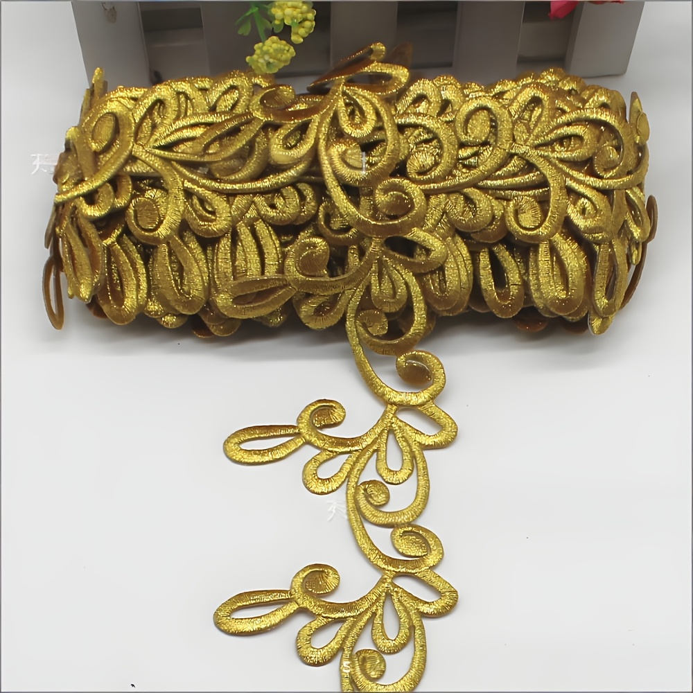 TEMU 1m Golden/silvery Exquisite Embroidered Lace, Vintage Decorative Trim, Diy Craft Decoration Accessory, Suitable For Apparel And Home Decor, With