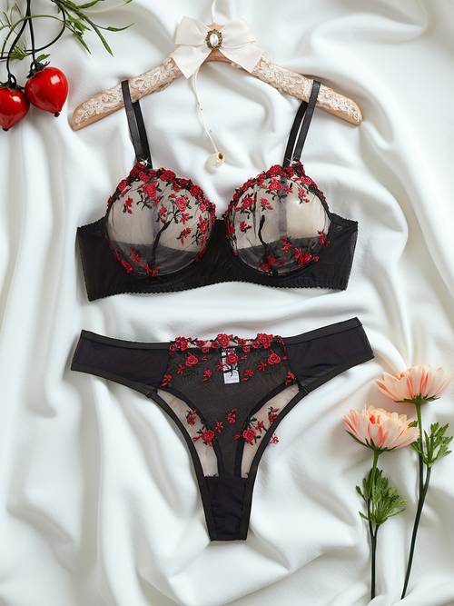 damen dessous set im western-stil mit -spitze und stickerei, mode für große größen