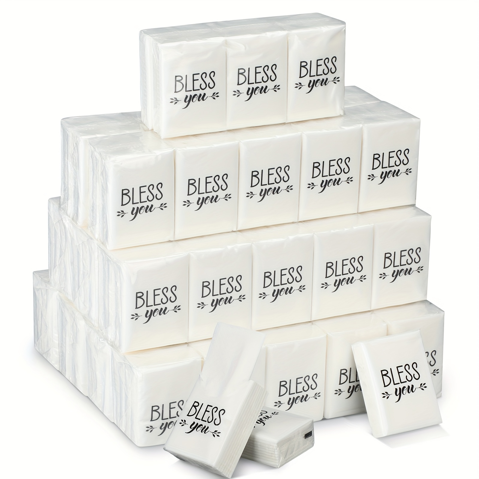 TEMU 50 Packs (bulk 500 Sheets) Church Tissues - 3-ply Mini Travel Size Pocket Tissues With Packaging, Individually Wrapped For Christian , Weddings,