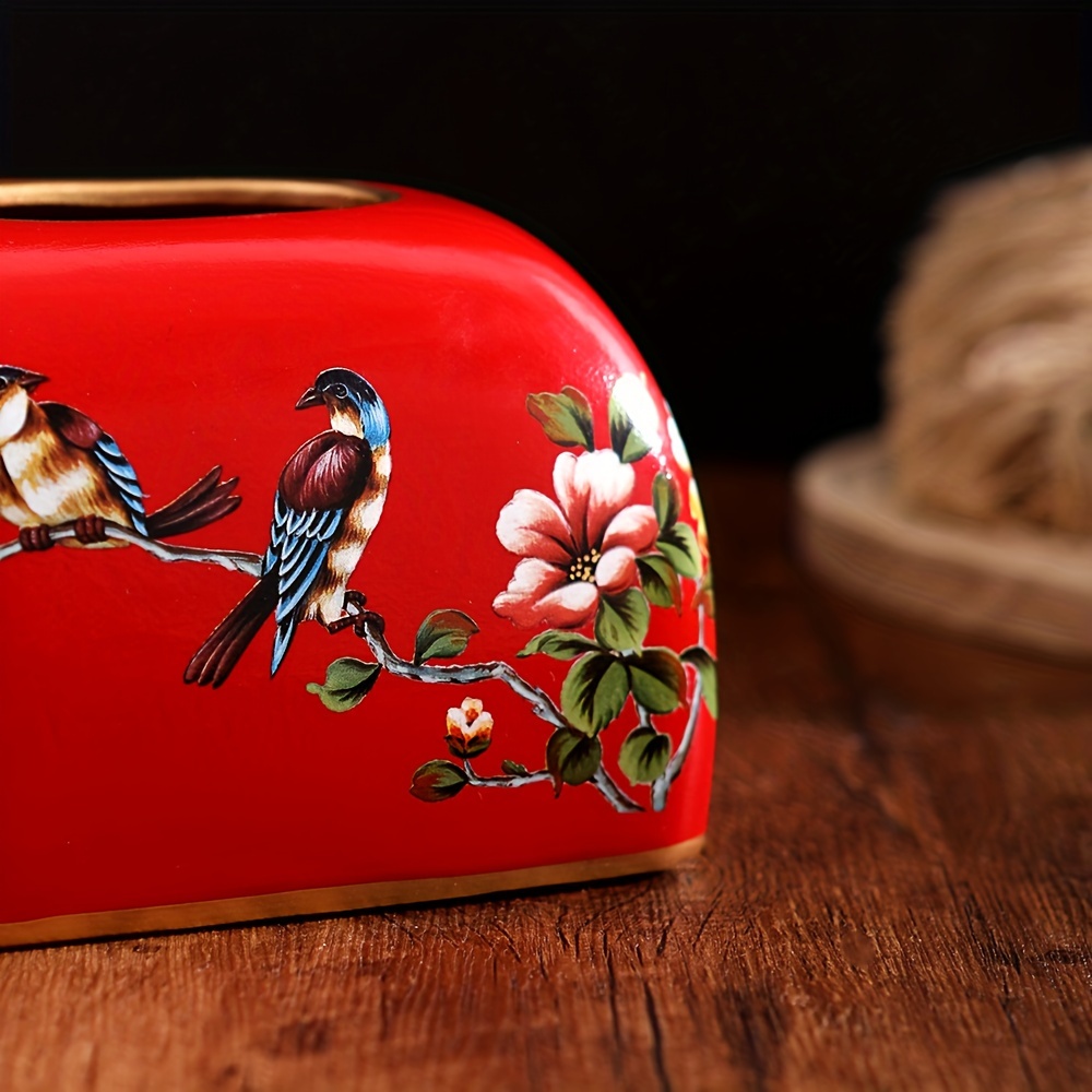 1pc flowers and birds ceramic tissue box holder elegant floral   with golden accents durable home office decor for living room dining table perfect thanksgiving gift for friends   detailed     Product details 4