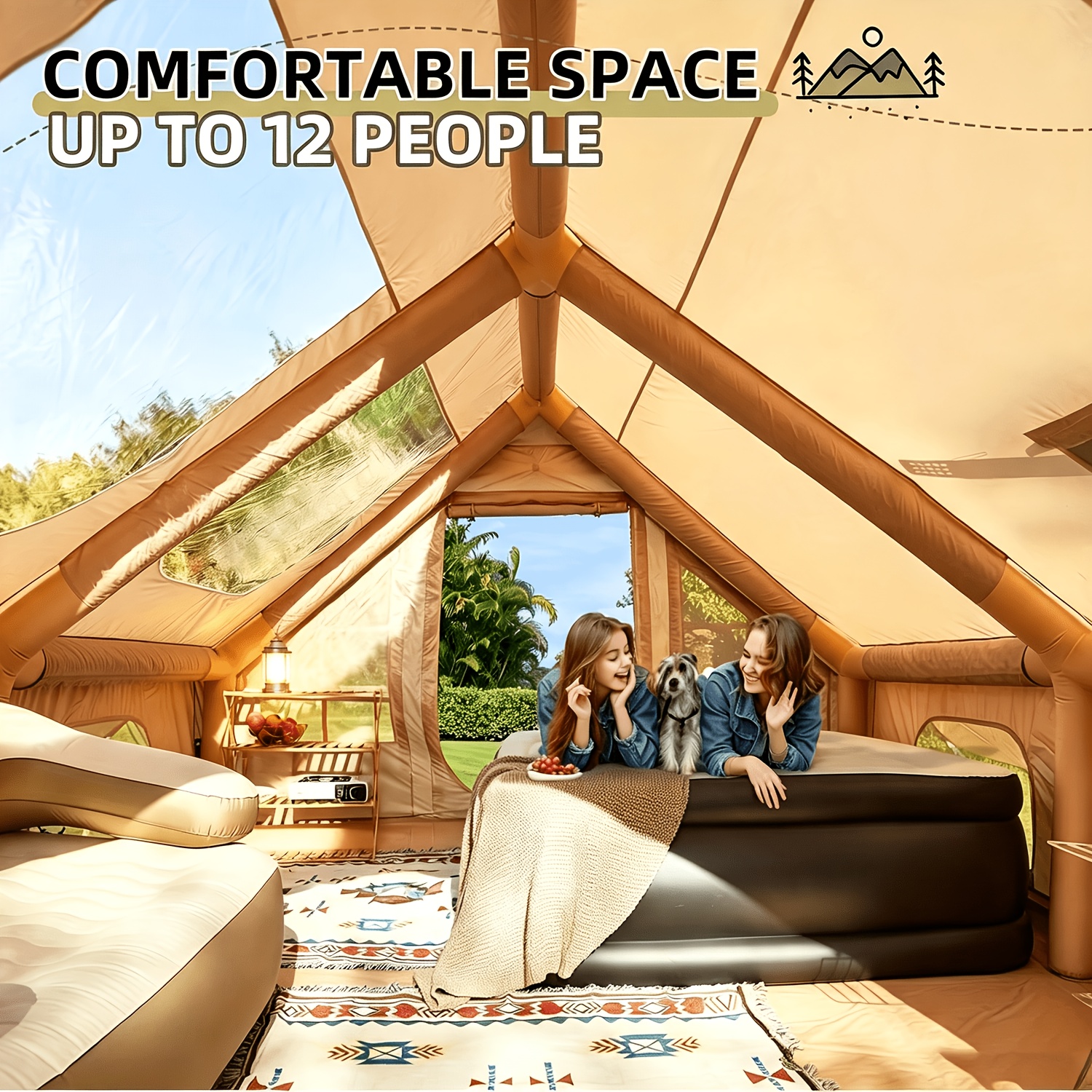 Image of Inflatable Camping Tent With Skylight, Inflatable Tent With Air Pump, Quick- Tent