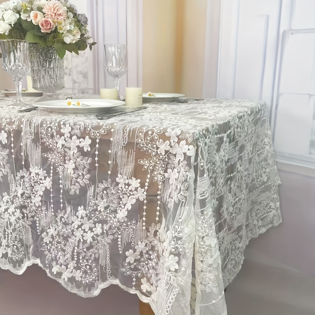 Image of Heavy Embroidered Tablecloth, High-end Nordic Style, Round Tablecloth, Rectangular, For Christmas