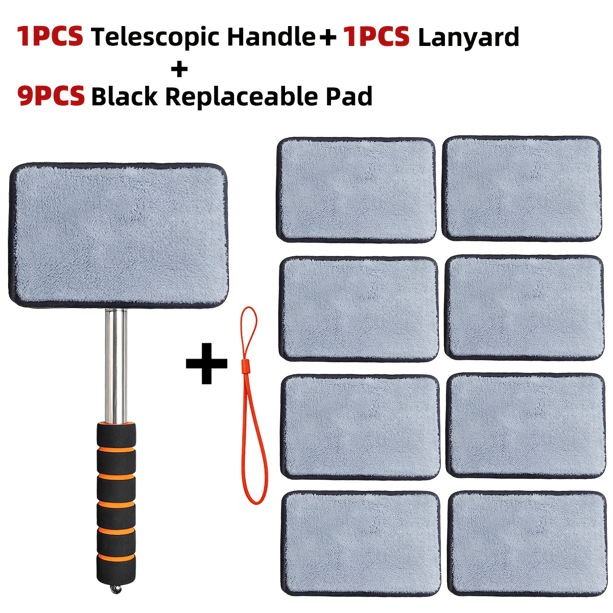 TEMU Auto Glass Cleaning Kit With Pads, Extendable Handle & Lanyard, Extendable Car Windshield Cleaning Brush, Scratch-free Soft Cleaning Pads, Car