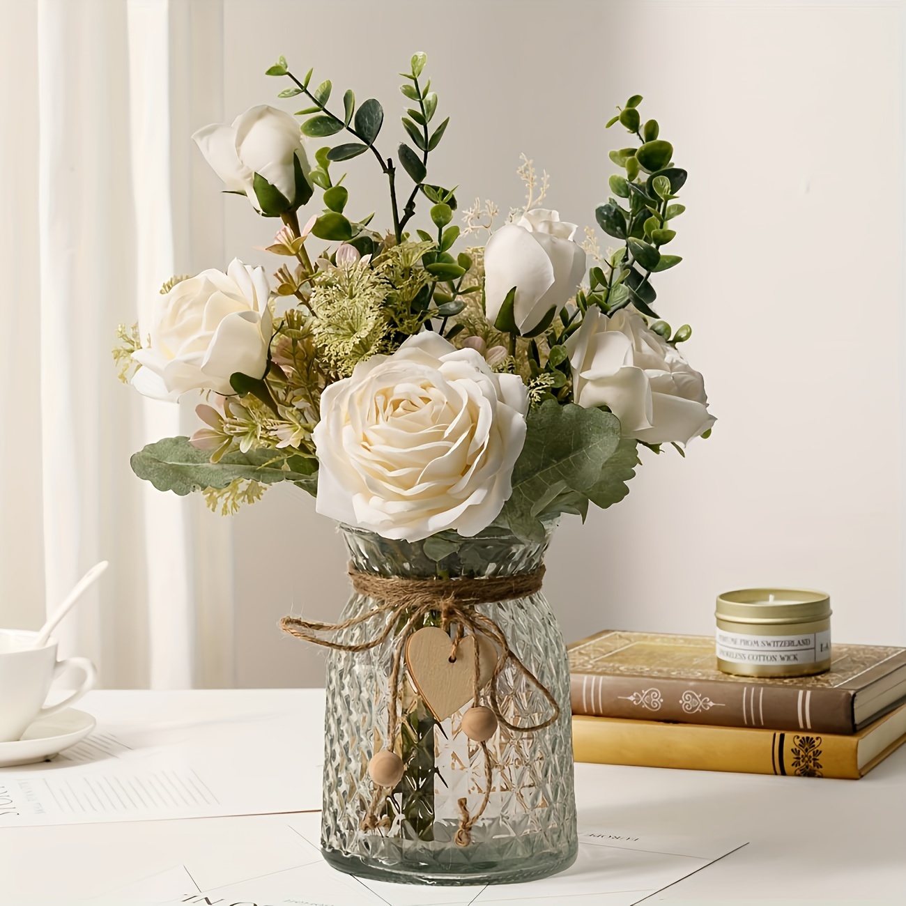 

A Bouquet Of Artificial Roses Living Room Home Decor Artificial Roses Fake Flowers Suitable For Mother's Day Easter Home Kitchen And Weddings