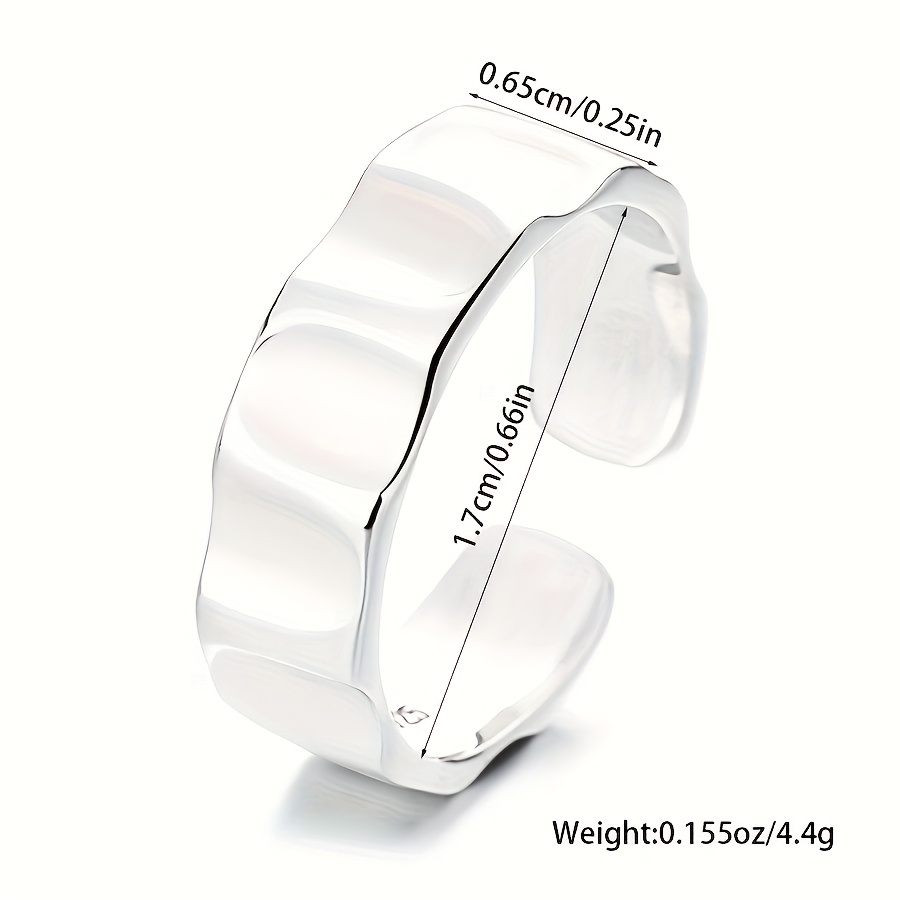 925 Pure Silvery Wide Band Ring Adjustable Opening Wave Texture