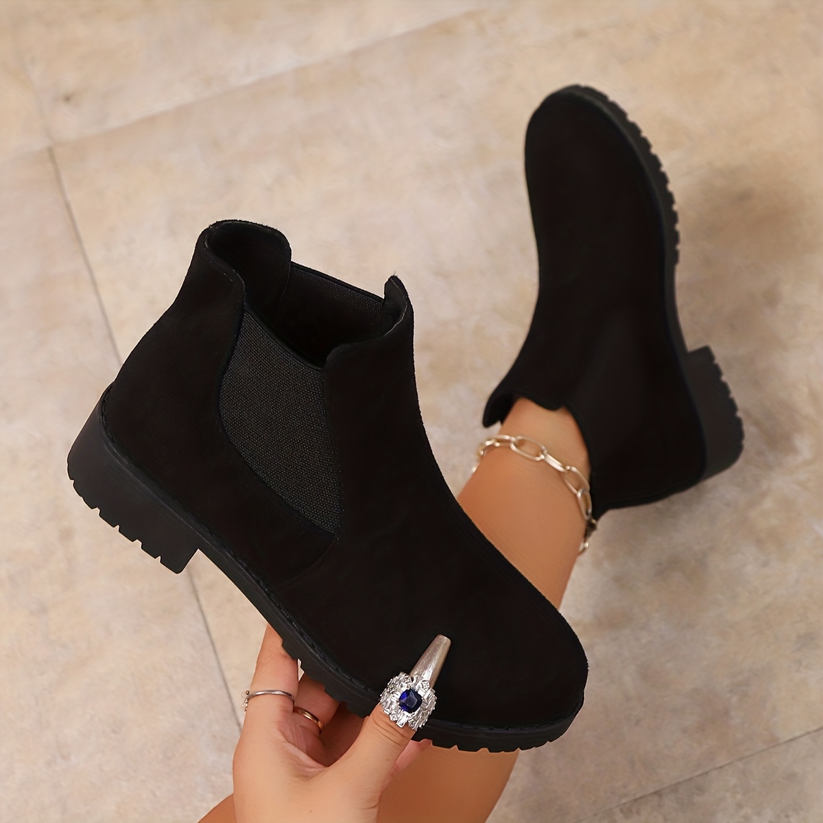 TEMU Fashion Temperament Elastic Band Low-heeled Ankle Boots, Suitable For , Women Shoes Elegant Women Shoes Shoes