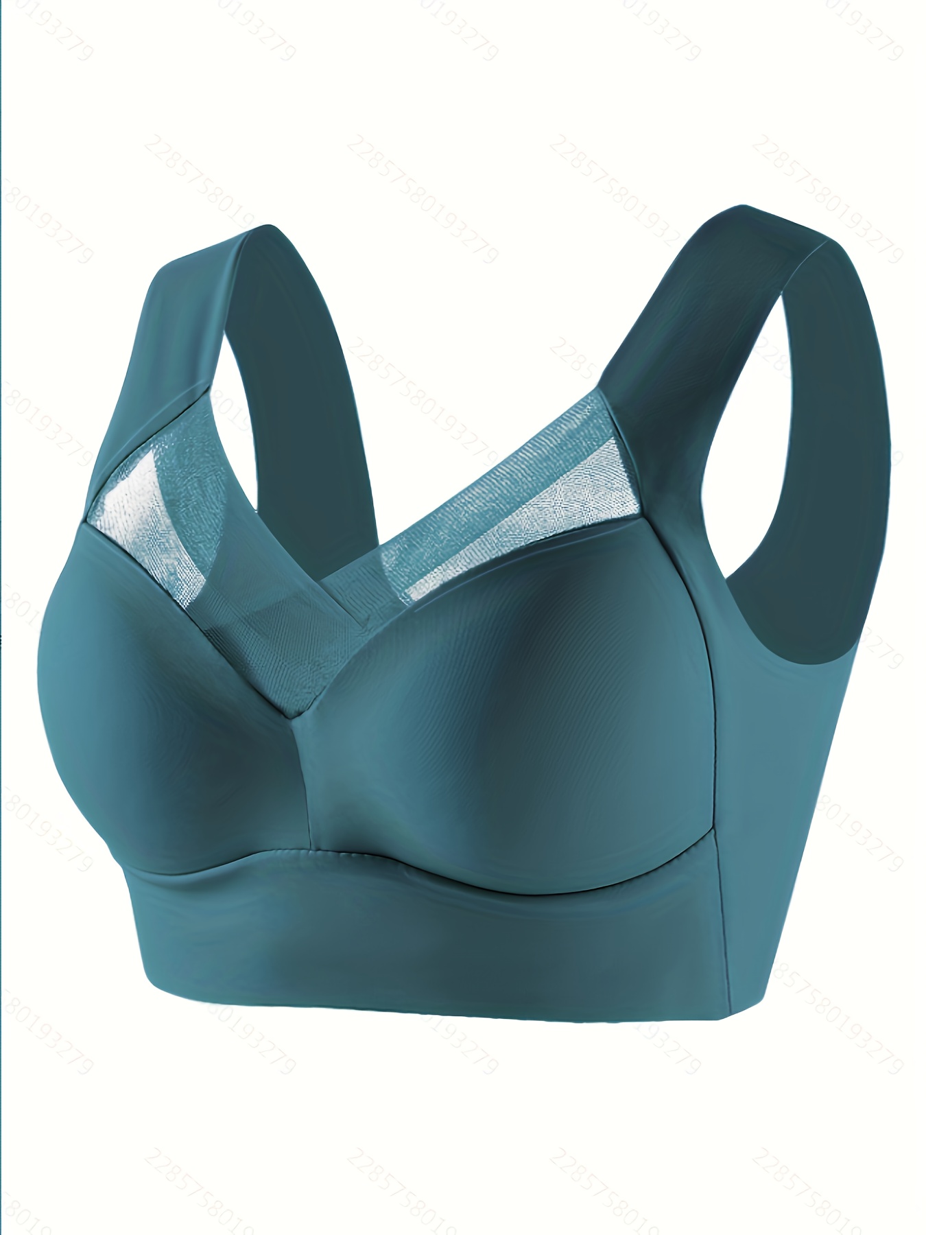 Women's Everyday Bra, Wire-Free, Wide Shoulder Straps, Non-Adjustable Straps, Non-Removable Pads, Criss-Cross Design, Mesh Panel, Wire-Free Underwear