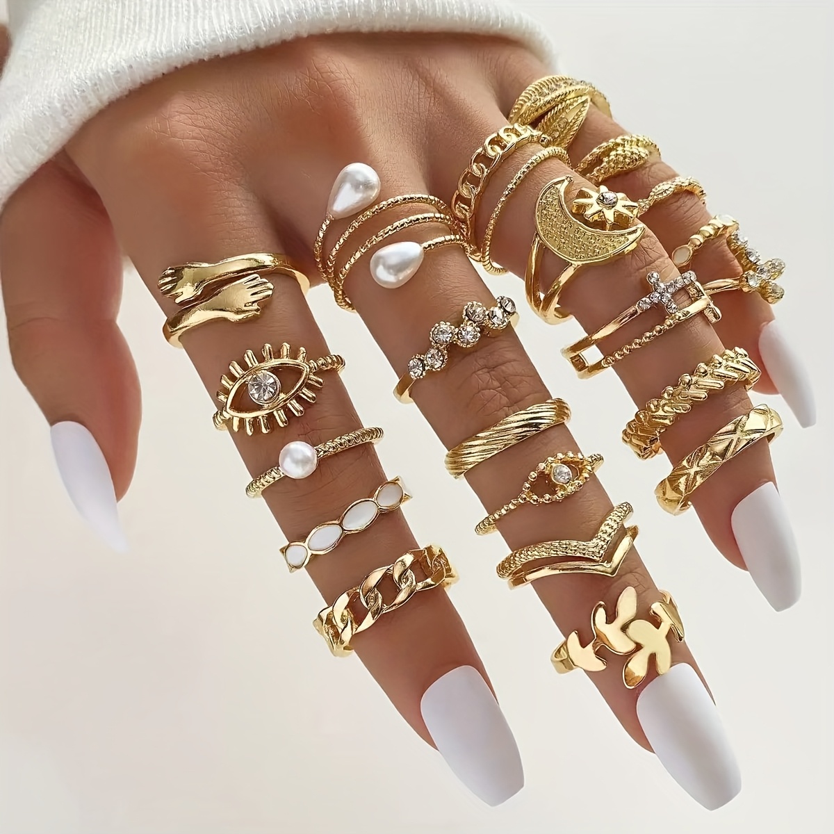 Image of 23pcs Elegant Stackable Ring Set With Cubic Zirconia For Women - Perfect For Daily Wear And Parties, Daily Wear Rings|festive Ring Set|durable Rings