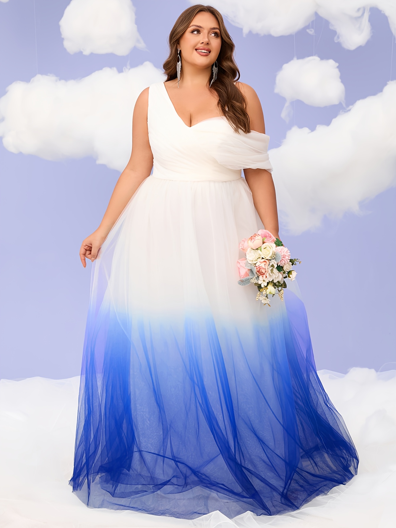 plus size womens plus size elegant wedding dress ombre one - Temu