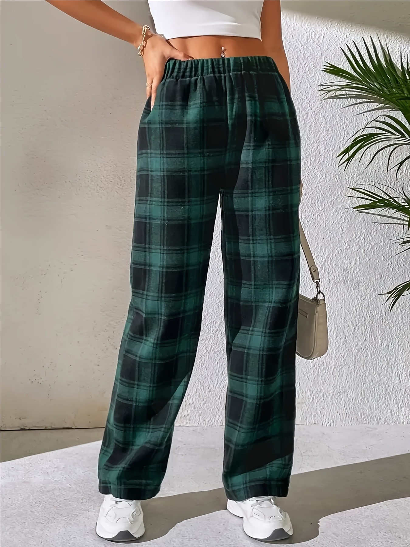 pantalones cuadros casuales mujer cintura en Temu Ecuador