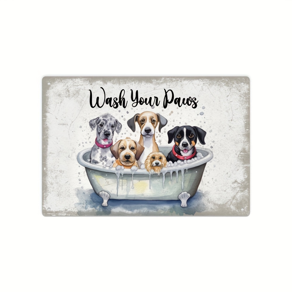 TEMU Putuo Decor, 1 Piece Dog Metal Sign, Vintage Tin Plaque Wall Art Poster For Home Garden Bathroom Decoration, 7.8 X 11.8 Inches, Wash Your Paws