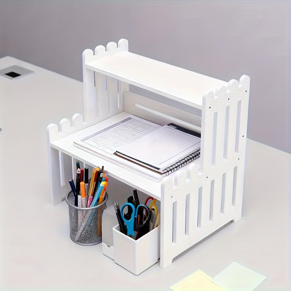 E-shop Zweistöckiger Vintage Desktop Bücherregal Organizer Display Ständer, Pflanzenregal für Schreibtisch, Blumentopfhalter und Pflanzenregal geeignet