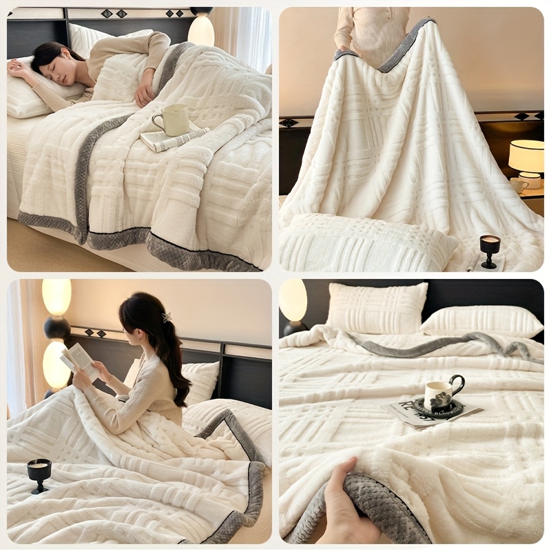 1pc luxury ultra soft plush blanket three second   winter thick plush throw striped grid design provides   and   suitable for   bedroom living room camping machine washable ideal for gifts or Product details 6