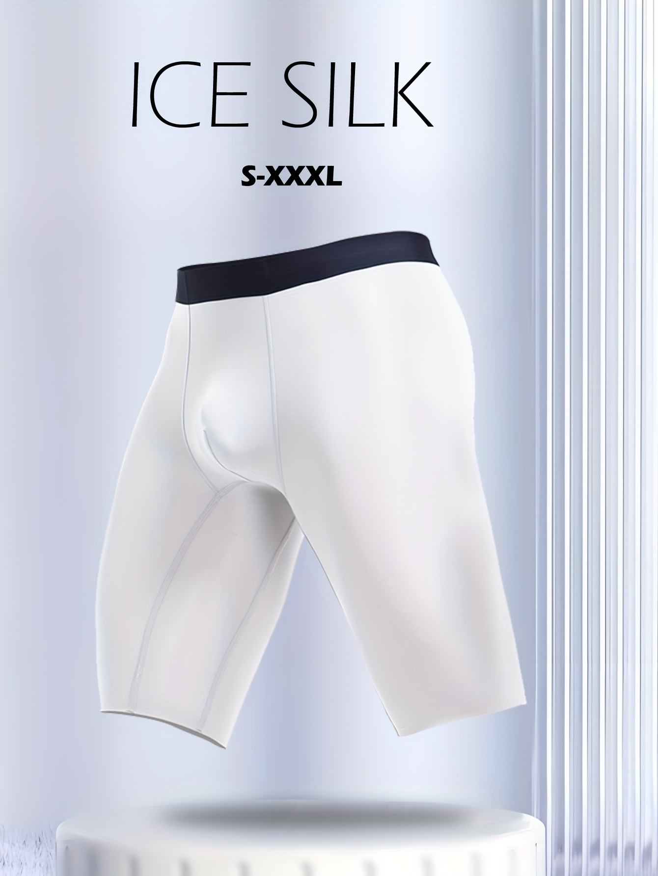 1pc Men's Seamless Compression Boxer Briefs - Ice Sliky Fiber Fabric, Breathable Quick-Dry High Elasticity, Extended Leg Anti-Chafe, Lightweight Semi-Sheer for Running Gym Workouts, Sizes S-XXXL, Workout Underwear, Sleek Design, Semitransparent Material, Activewear Essentials, Modern Fit, Smooth Texture, Antichafe Underwear, Active Men
