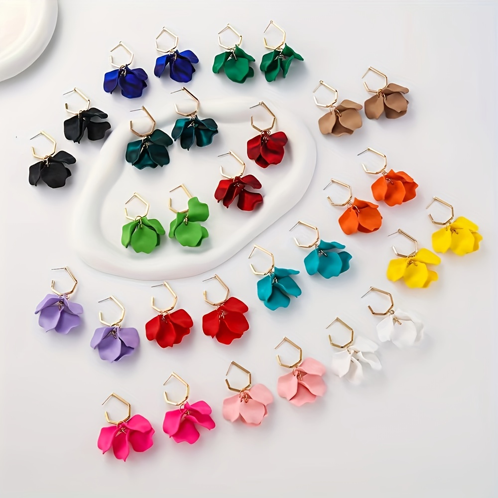 

1 Pair, Elegant & Classic Style, Colorful Rose Petal Earrings, Fashion Temperament Accessory For Daily Wear & Party, Idea Gift