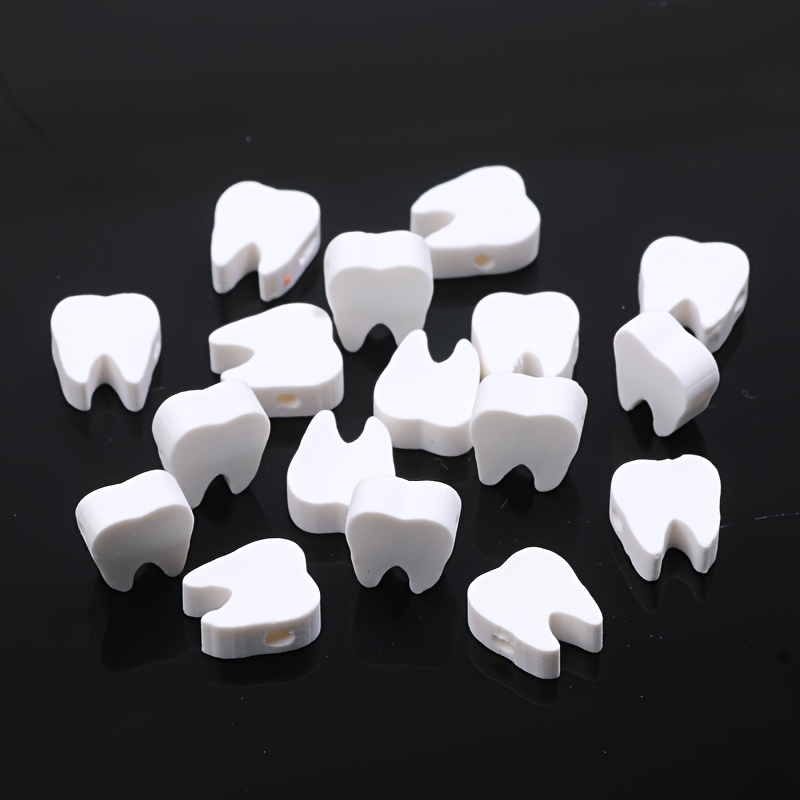 TEMU 100pcs 10X11Mm Perles en pâte polymère blanche de dents, Perles d'espacement de dents originales et mignonnes, Adaptées à la fabrication de